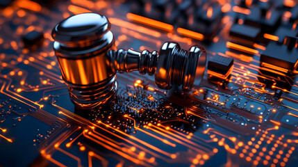 Wall Mural - Gavel on Circuit Board 3D Illustration