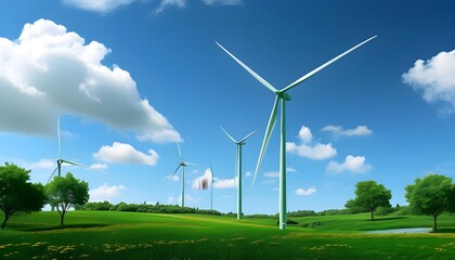 Wall Mural - Eco-friendly energy solutions with wind turbines symbolizing sustainability and renewable power