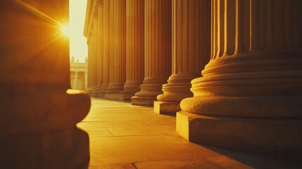 Wall Mural - golden sunrise illuminating classical columns