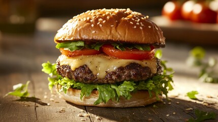 Juicy Cheeseburger with Fresh Vegetables