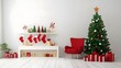 © F - Modern Christmas living room with elegant decorations and a clean, spacious background. Perfect for marketing, advertising, and seasonal design projects with an emphasis on modern home decor