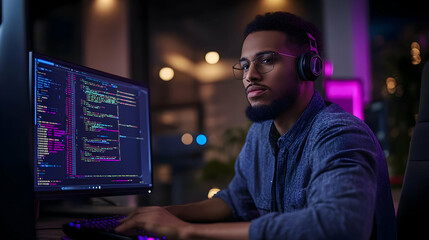 focused programmer working on code - realistic image