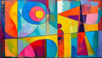 Wall Mural - Vibrant Abstract Expressionism: Geometric Shapes and Colors in a Metaphorical Psychological Exploration