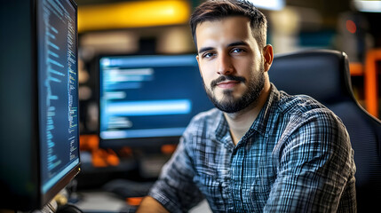 Programmer Working on Code on His Computer - Realistic Image