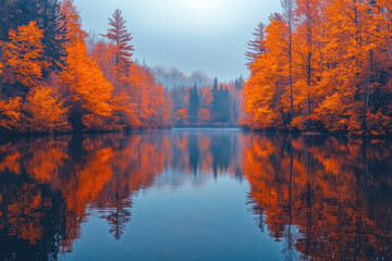 Sticker - A beautiful autumn day with a lake in the background