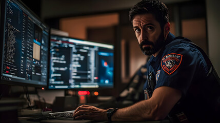 Man in Uniform Typing on Keyboard - Realistic Photo