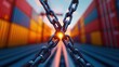 © pisan thailand - Futuristic chain link network in motion through cargo containers warehouses and industrial logistics facilities  Abstract digital engineering technology infrastructure and distribution concept