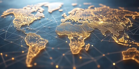 Poster - A glowing world map with lines connecting continents symbolizing global connection.