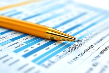 Aufkleber - A gold pen lying on a spreadsheet with blue lines and numbers.