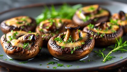 Wall Mural - Savory grilled Portobello mushroom steaks infused with smoky flavors and served with vibrant sides