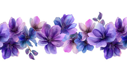 Wall Mural - Seamless Border Featuring Purple Watercolor Flowers on White Background