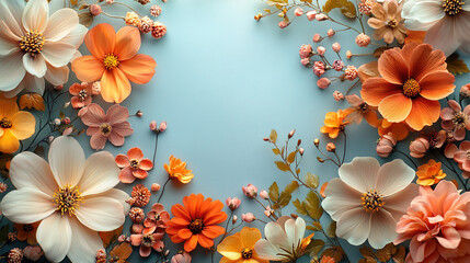 Wall Mural - Natural Floral Background with Autumn Flowers on Soft Light Backdrop