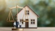 © AucArtStudio - Concept of justice and family balance represented by a scale and figurines in front of a house, symbolizing legal matters and social equity.