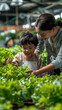 © Akharadat - Several Asian farmers working together in a hydroponics system on a vegetable farm. In a greenhouse garden, grandparents teach their grandchildren how to grow and care for organic lettuce vegetables.