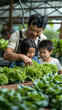 © Akharadat - Several Asian farmers working together in a hydroponics system on a vegetable farm. In a greenhouse garden, grandparents teach their grandchildren how to grow and care for organic lettuce vegetables.