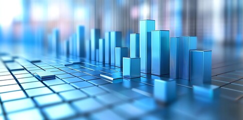 Poster - Abstract blue bar graph in a futuristic setting.