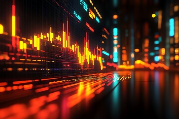Poster - Abstract digital background with a glowing graph and blurred lights.