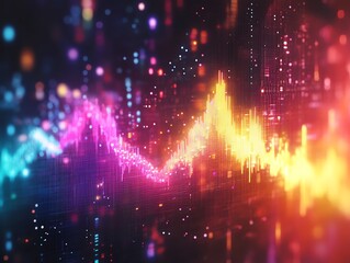 Fototapete - Abstract digital background with neon glowing lines.