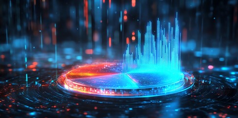 Poster - Abstract digital data chart with blue and red glowing lines.
