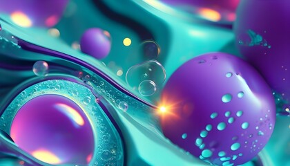 Wall Mural - Dynamic 3D Abstract Art Blending Purple and Turquoise with Bubbling Motion and Captivating Light Effects