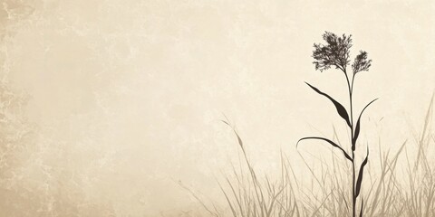 Wall Mural - Line art illustration of a dry flower silhouette set against a sepia toned background