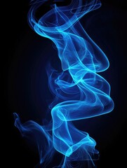 Wall Mural - Abstract line art illustration of blue smoke on a black background