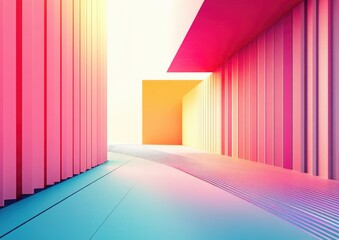 Line art illustration of a smooth abstract architectural background featuring colorful gradient lines 3D rendering and visual design