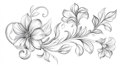 Wall Mural - Line art illustration of a floral design sketch