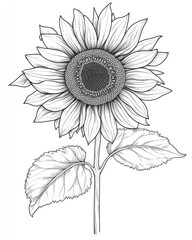 Wall Mural - Line art illustration of a sunflower design