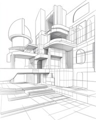 Poster - Abstract architecture 3D illustration in line art style