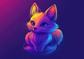 Poster - Line art illustration of a cold gradient drawing featuring a clever cartoon fox