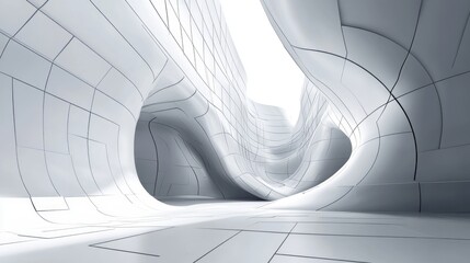 Wall Mural - Line art illustration of a smooth abstract architectural backdrop with a 3D rendering effect