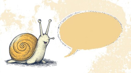 Poster - Line art illustration of a hand drawn speech bubble featuring an adorable cartoon snail