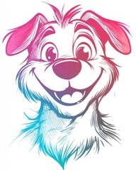 Poster - Line art illustration featuring a cool gradient design of a cheerful cartoon dog face