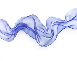 Wall Mural - Line art illustration of elegant flowing fabric billowing in the wind Abstract blue wavy silk or satin design element Image on a white background