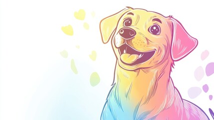 Poster - Line art illustration featuring a rainbow gradient of a joyful cartoon dog