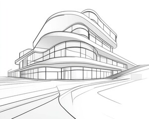 Poster - Line art illustration featuring a contemporary architectural design with a 3D rendering style