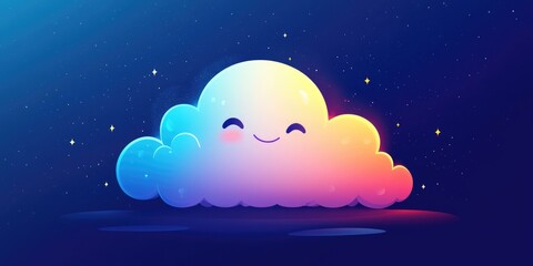 Wall Mural - Line art illustration featuring a joyful cartoon cloud rendered in a cold gradient style