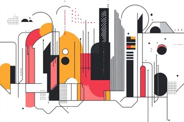 Wall Mural - Line art illustration of an abstract design with urban background elements