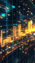 Leinwandbilder - Abstract illuminated digital grid with an orange glow bar graph.
