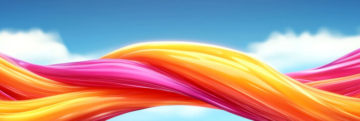 Wall Mural - Abstract colorful ribbons against a blue sky.