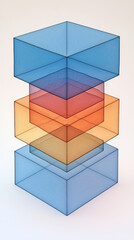 Wall Mural - Stack of translucent cubes in blue, orange, and yellow.