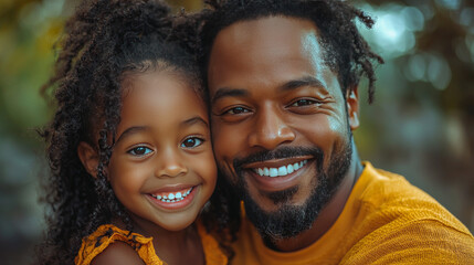 Wall Mural - A father and his daughter smile brightly for the camera.