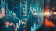 © 楠 刘 - Close-up of digital screen showing downward-trending line graph symbolizing Fed rate cut, surrounded by financial charts and news headlines, key financial indicator visualization.