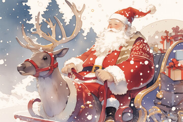 Canvas Print - santa claus and reindeer