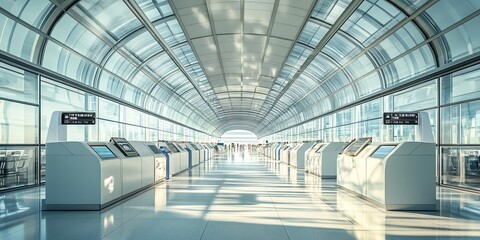 Poster - Empty corridor in a modern building with glass ceiling and white walls.