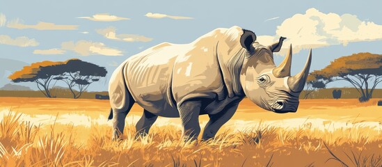 Wall Mural - White Rhinoceros in a natural habitat setting