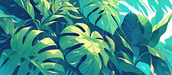 Canvas Print - Tropical leaves painting featuring jungle foliage ideal for party invitations or as a vibrant background