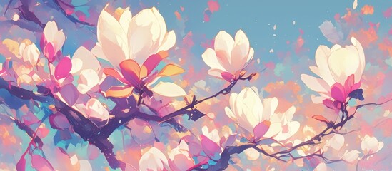 Wall Mural - Painting of vibrant magnolia flowers creating a stunning background