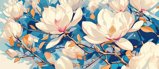 Wall Mural - Artwork featuring blooming Magnolia flowers